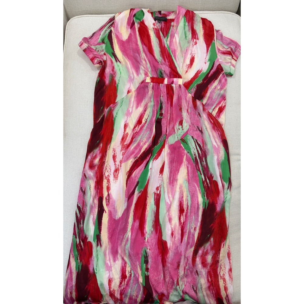 Gracia Dress Womens Small Abstract Pink Red Green Tiered Maxi Excellent